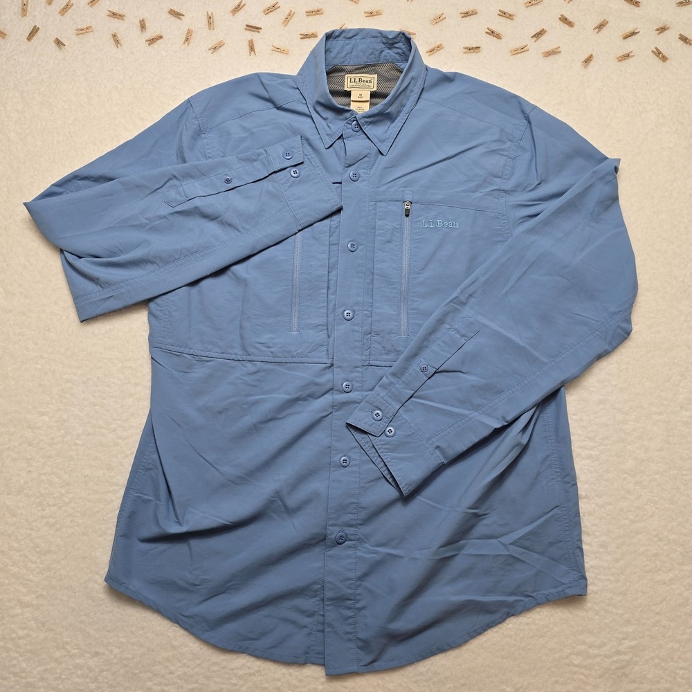 LL Bean Shirt Mens Size M Blue Long Sleeve Button Up Outdoors Hiking Fishing - Picture 2 of 16